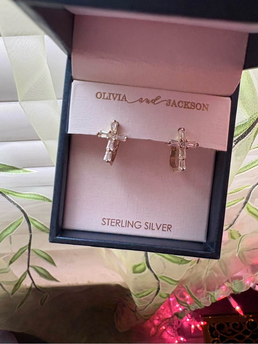 Sterling Silver Cross Mini Hoop Earrings - Picture 3 of 3